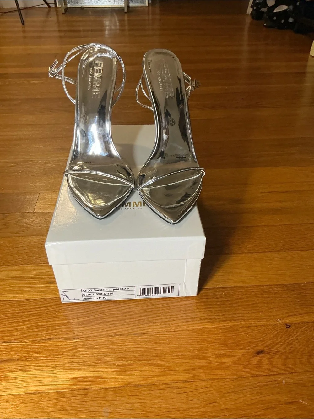 FEMME LA Silver Metallic Stiletto Ankle-Strap Sandal